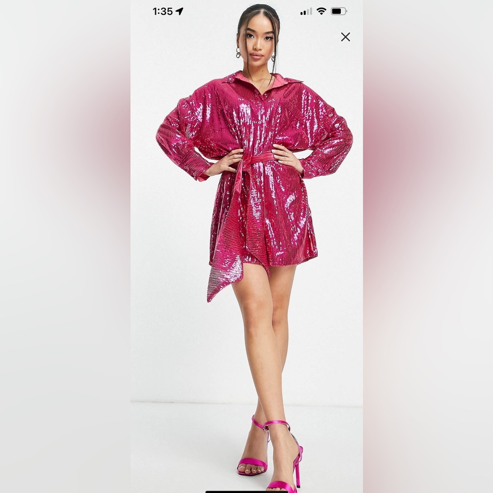 Hot pink sequin shirt dress